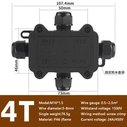 Durable Outdoor Waterproof Junction Box - Black, Weatherproof Mini Connector with Robust PC Plastic and Secure Terminal for Safe Wire Installation (1F - 4T 3p 5 - 8mm)
