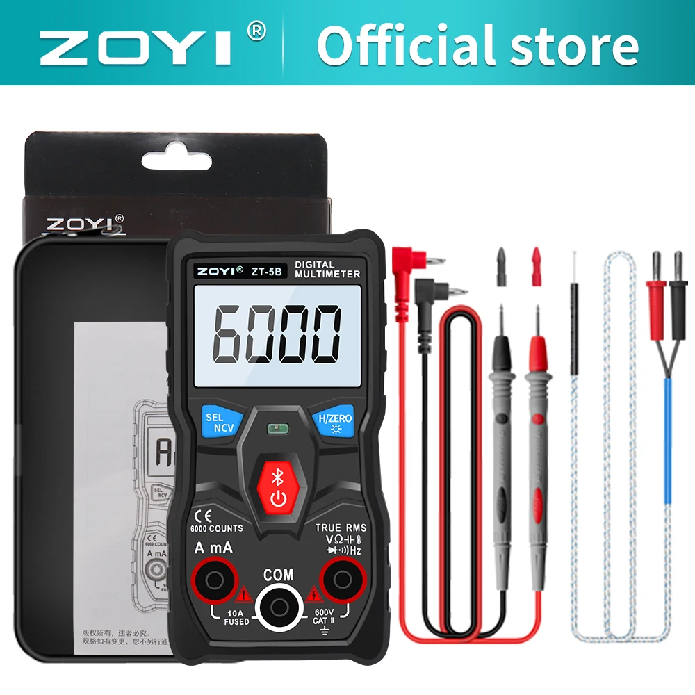 ZOYI Digital Multimeter ZT5B, AC DC ammeter volt ohm tester meter multimetro with thermocouple LCD backlight portable