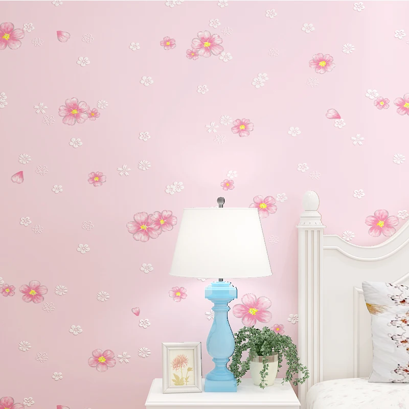 

Non Woven European Style Wallpaper Flower Wall Sticker Living Room Girl Warm Bedroom Coverings Floral Pattern Wallpaper Decal