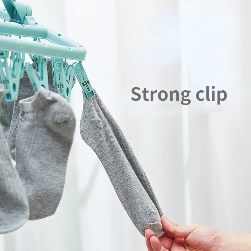 32 Clips Folding Clothes Dryer Hanger Children Adults Clothes Dryer Windproof Socks Underwear Plastic Drying Rack Clothes Hanger 4