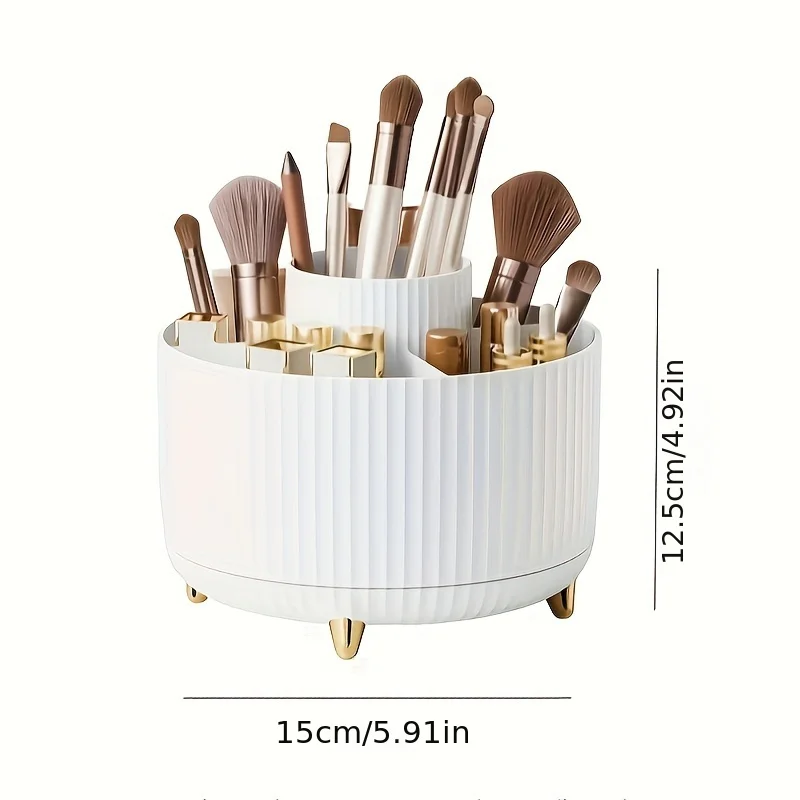Organizer da scrivania girevole di grande capacità: portapenne in ABS e portaoggetti per pennelli per trucco, design antipolvere per l'home office - immagine 3