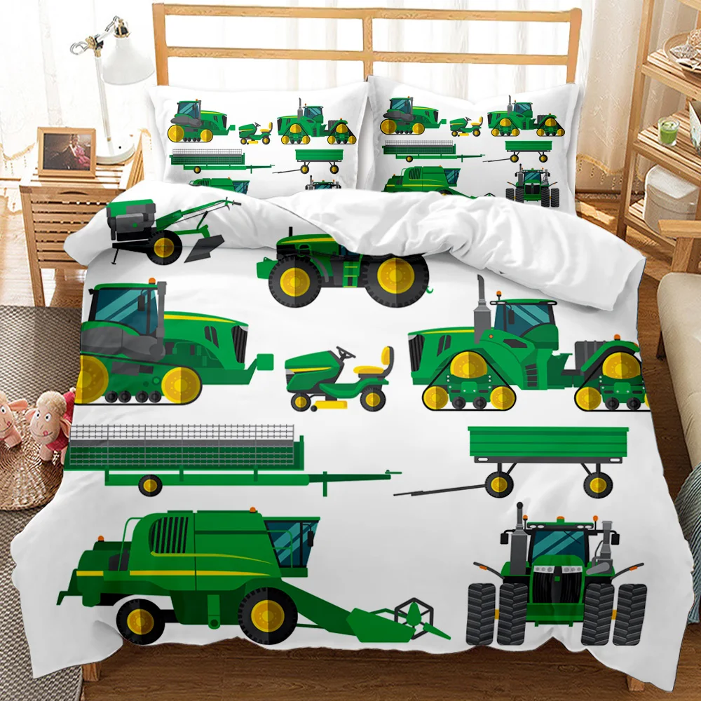 Boys Cartoon Car Bedding Set Full Construction Vehicles Comforter Cover for Kids Children Cartoon Machinery Truck Duvet Cover