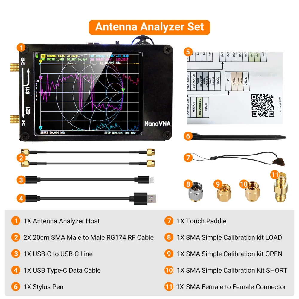 VNA-H4 Vector Network Antenna Analyzer 50KHz-1.5GHz MF HF VHF UHF with SD Card Slot Supprt 32G Digital Nano VNA-H Tester