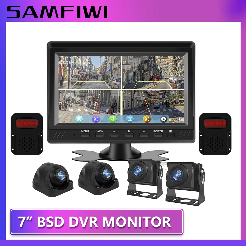

7" AHD 4CH Truck Monitor BSD Recording DVR 1080P Car Rear View Camera Vehicle IPS Touch Screen Right Outside Speaker