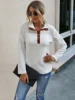 Large size autumn and winter new patchwork contrasting pocket lapel pullover hoodie for women