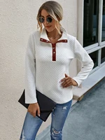Large size autumn and winter new patchwork contrasting pocket lapel pullover hoodie for women