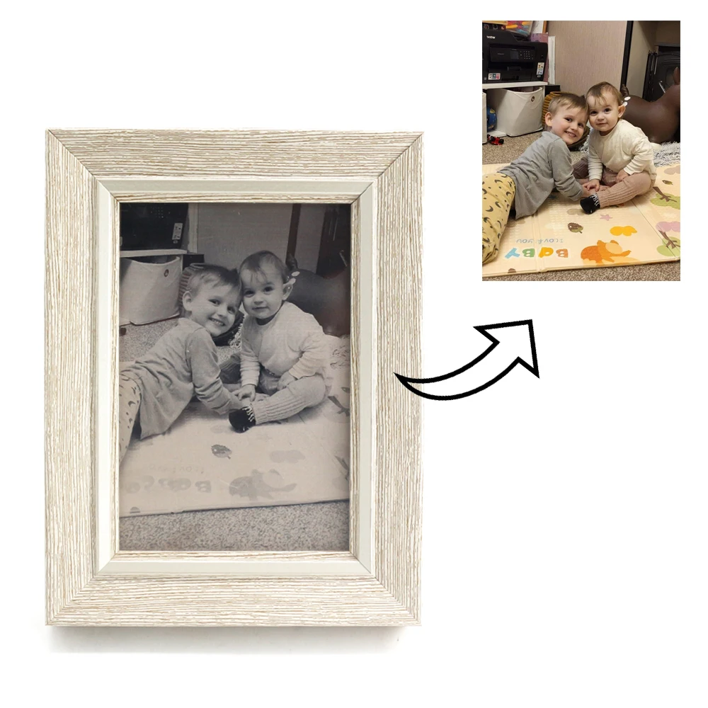 Custom Photo Frame Ornaments Wood Photo Frame Stainless Steel Personalized Family Baby Lover Picture Black Blue Desktop Ornament for xiaomi 12 pro 5g 12s pro 5g 12 pro dimensity 5g pu leather wood texture inner pc tpu protective mobile phone case shell blue