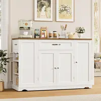 47'' White Rolling Kitchen Island with Storage & Adjustable Shelves, Mobile Dining Cart 2