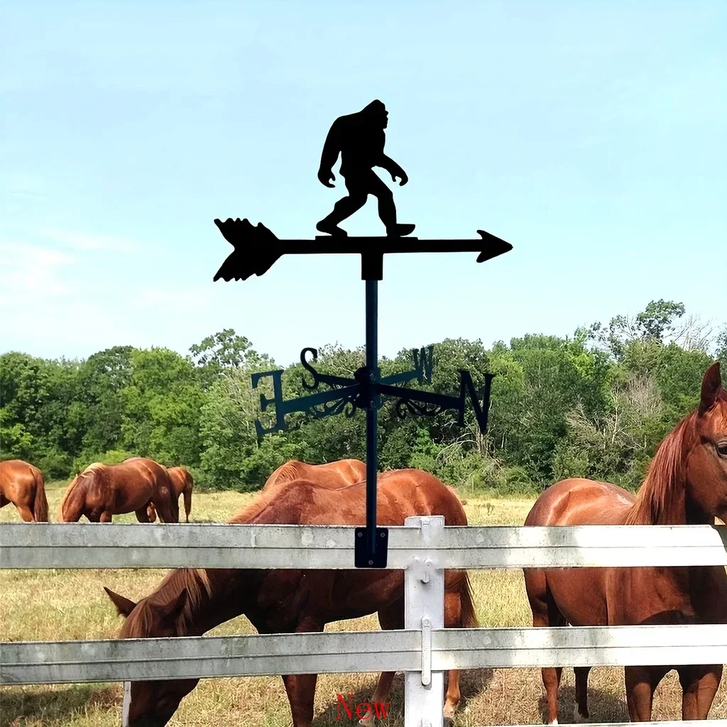 

1pc Iron Garden Art Silhouette Gibbon Wind Vane with Spike Weathervane Metal Wind Vane Yards Decoration Lawn Garden Iron Art wal
