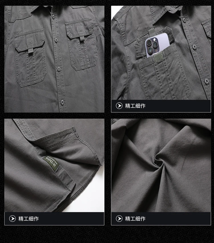 2024 New Autumn Men's Shirt Cotton Casual Social Design Double Pockets Slim Shirts for Men Tactical Shirt