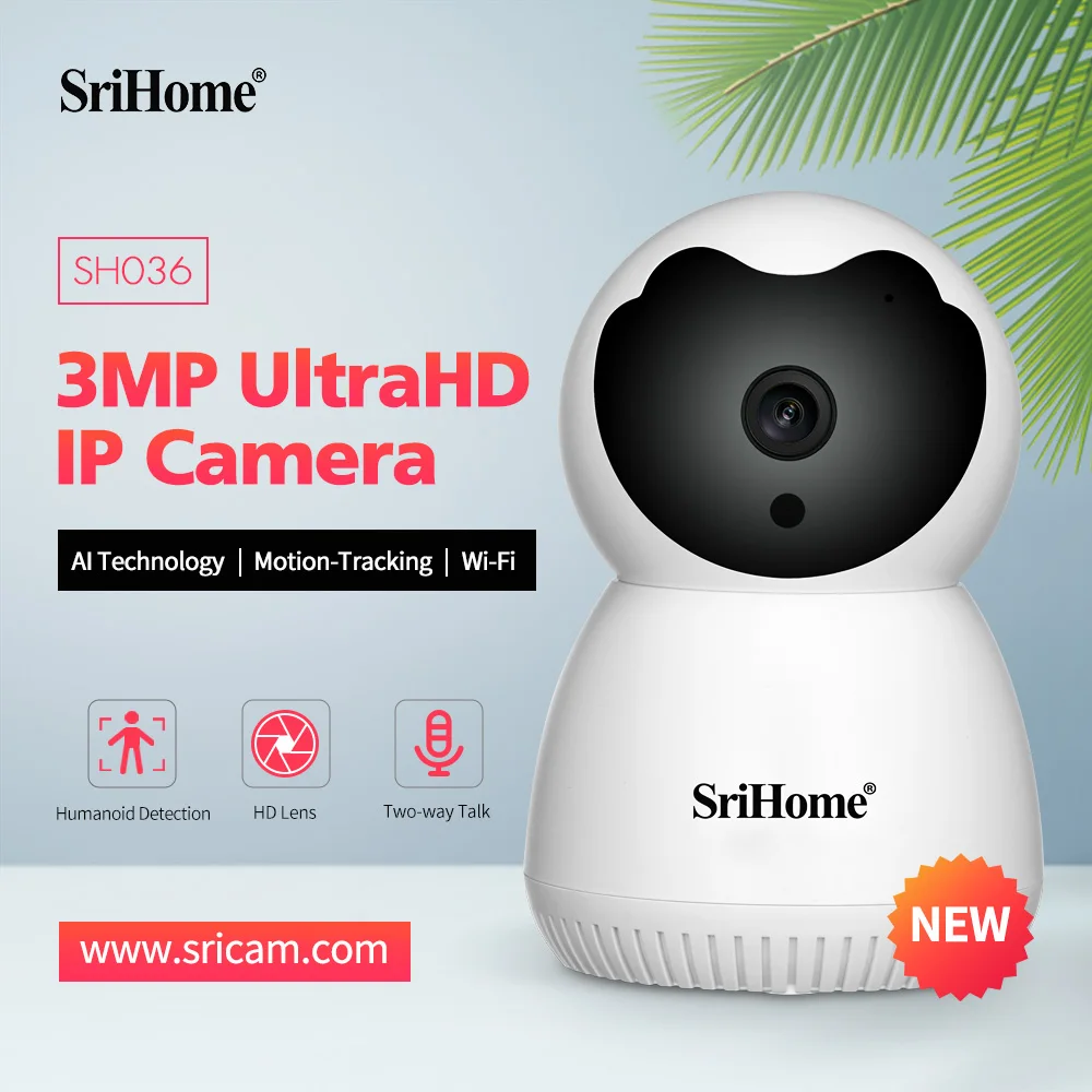 Srihome Sh036 Utra Hd 3.0Mp Telecamera Ip 4X Zoom Digitale Sicurezza Cctv Telecamera Wifi 1296P Smart Home 360 ° Visualizza Baby Monitor Wireless
