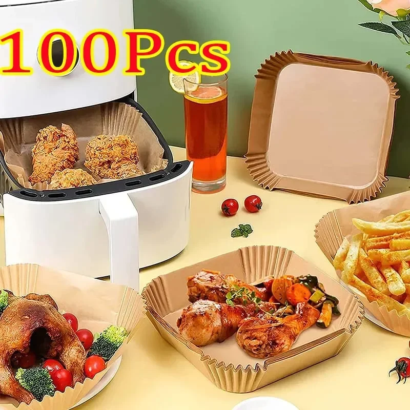 50/100pcs Square Airfryer Papers Non-Stick Disposable Paper Air Fryer Disposable Food Householdr Kitchen Oil Absorbing