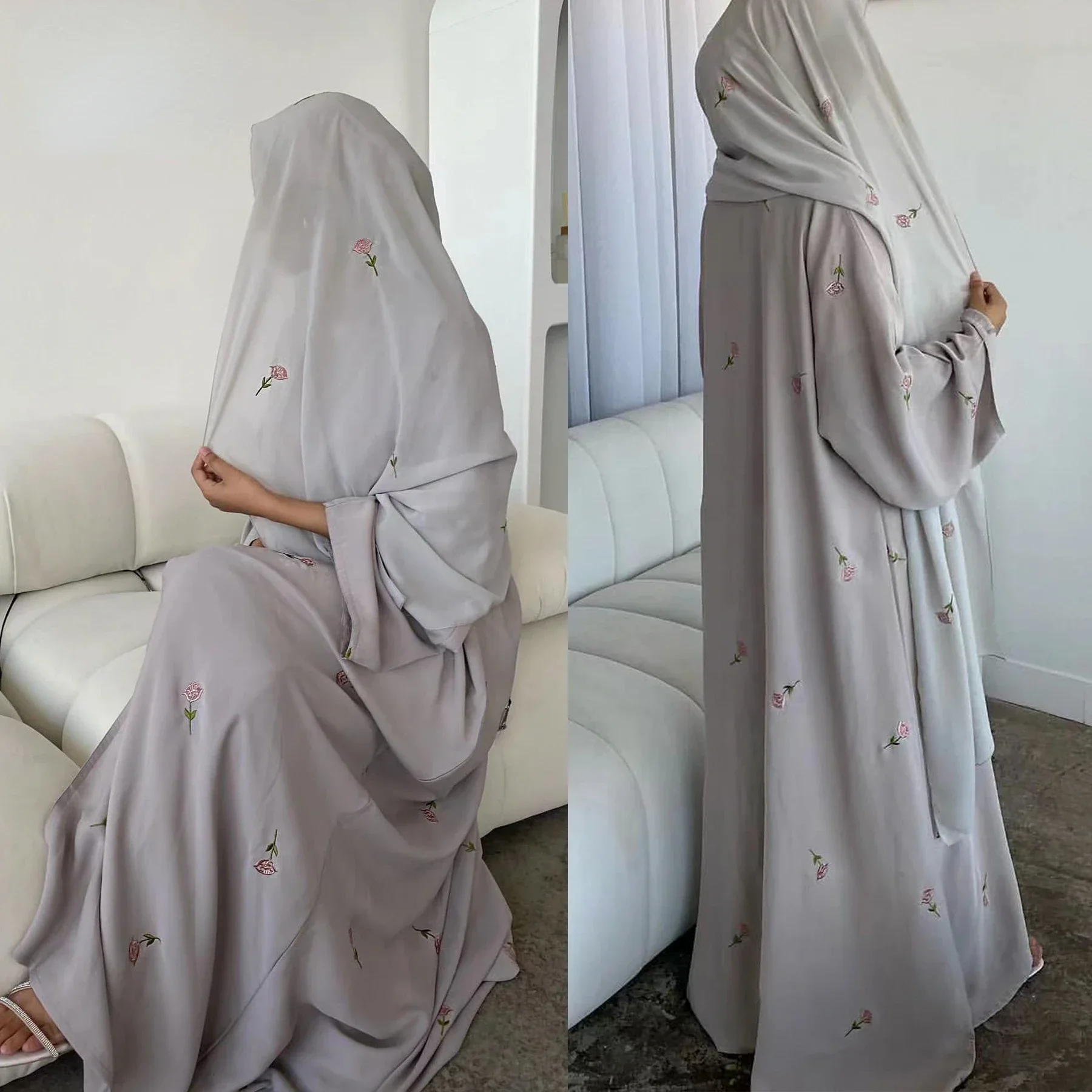 عباية مفتوحة من الشيفون الأسود للنساء ، فستان كيمو...