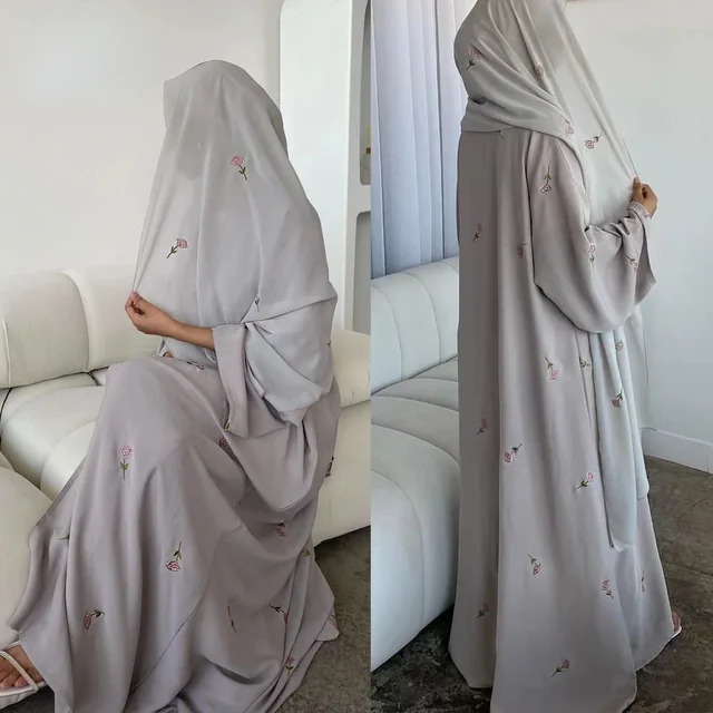 Abaya en mousseline de soie pour femmes, Kimono ouvert, Robe de Turquie, Eid Ramadan, Kaftan, Cardigan musulman, Manteau, Islam Vêtements, Robe arabe Jalabiya, Noir