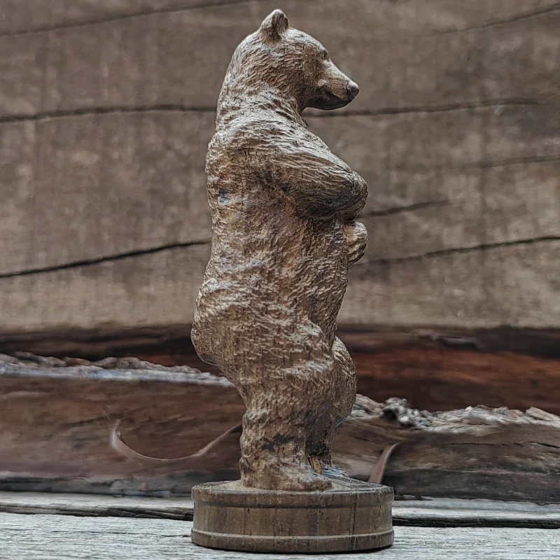 Rustic Wooden Bear Ornament - Hand-Carved Natural Design