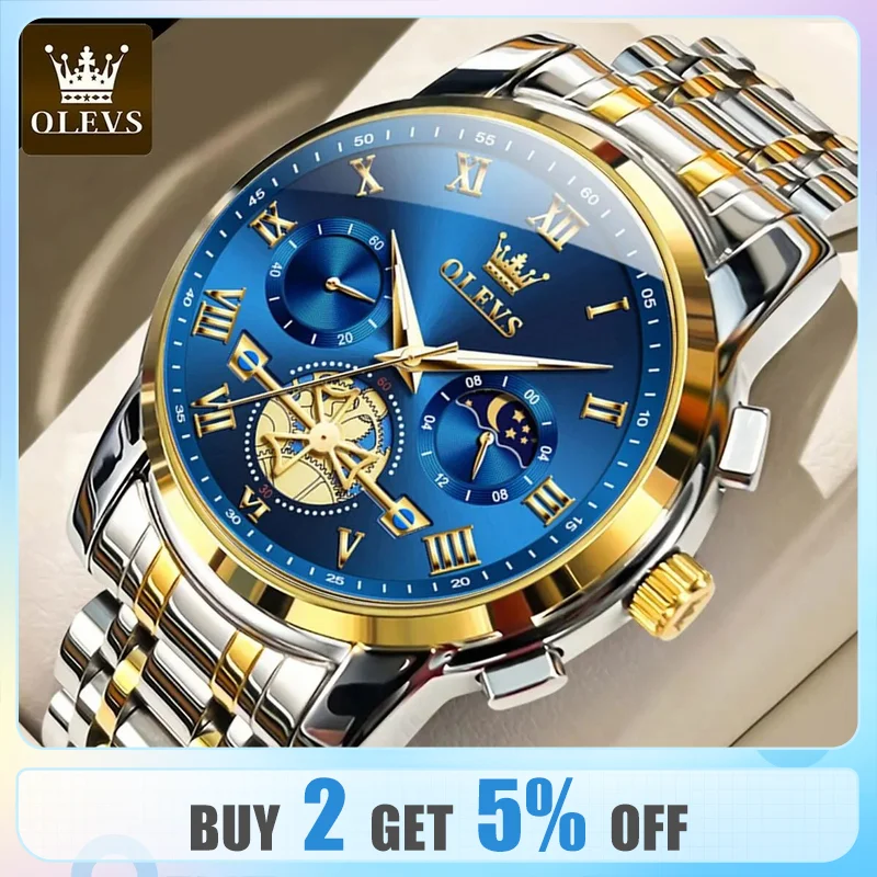 Montre Homme Soldes OLEVS-Montre U00e0 Quartz Pour Homme, Chronographe Multifonction, Acier Montre Acier Homme