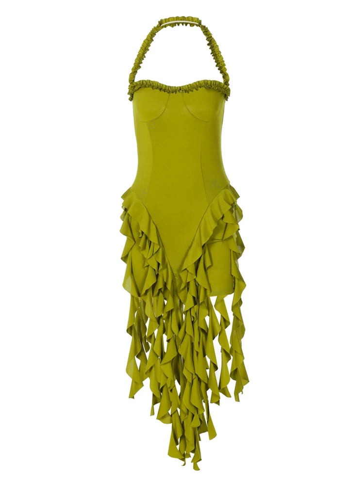 Ladies Autumn Ruffle New Fashion Evening Birthday Party Dress Women Sleeveless Backless Halter Mini Dresses Clubwear Fall Outfit 6