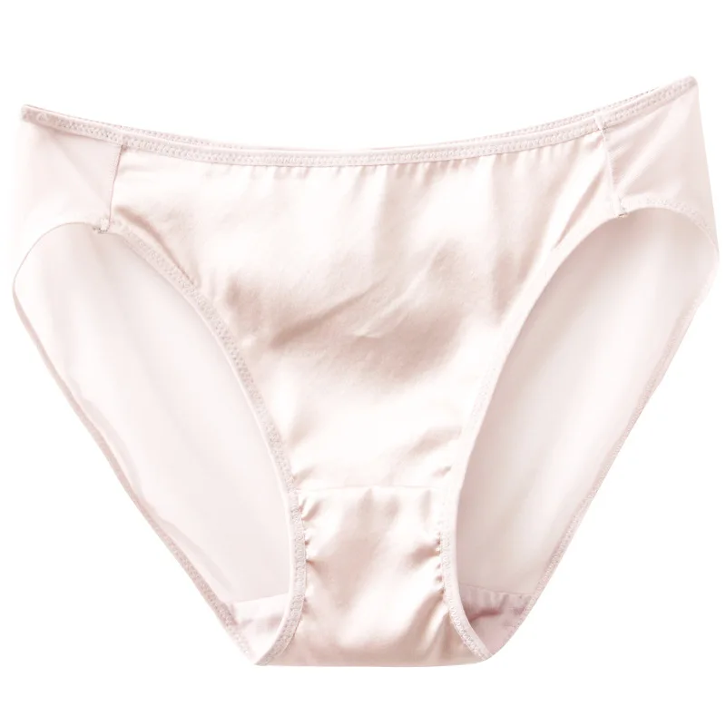 Hot Sale Summer High Grade Mulberry Silk Women Mid-Rise Underpants Satin Mesh Fabric Soft Ventilation Sexy Genuine Silk Briefs
