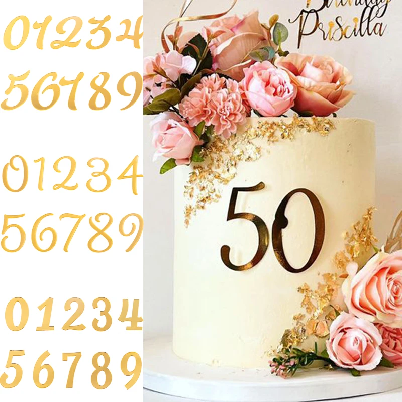 Acrylic Gold 0-9 Number Cake Topper Adult Kids Birthday Party Cake Decoration Wedding Anniversary Digital Cake Side Decor