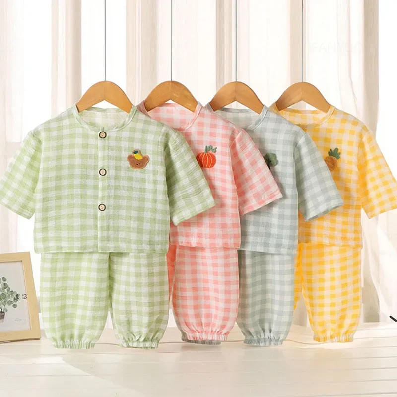 Boys Girls Cloud Cotton Home Clothes Set Summer Cardigan Cartoon