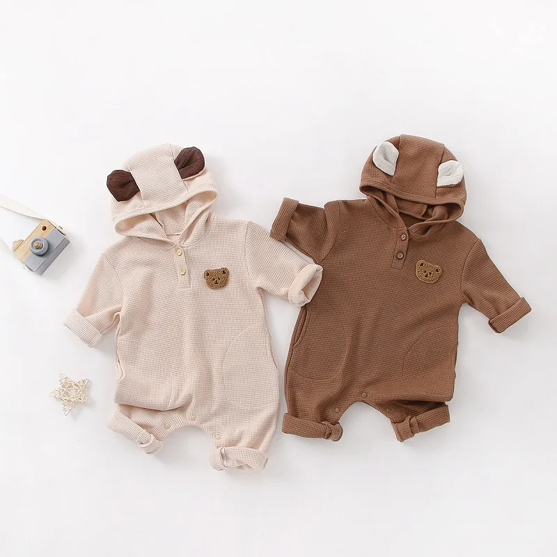 

INS Newborn Baby Bear Romper Autumn Long Sleeve Waffle Pattern Hooded Jumpsuit Playsuit Outfits Infant Boy Girl Clothes 0-24M