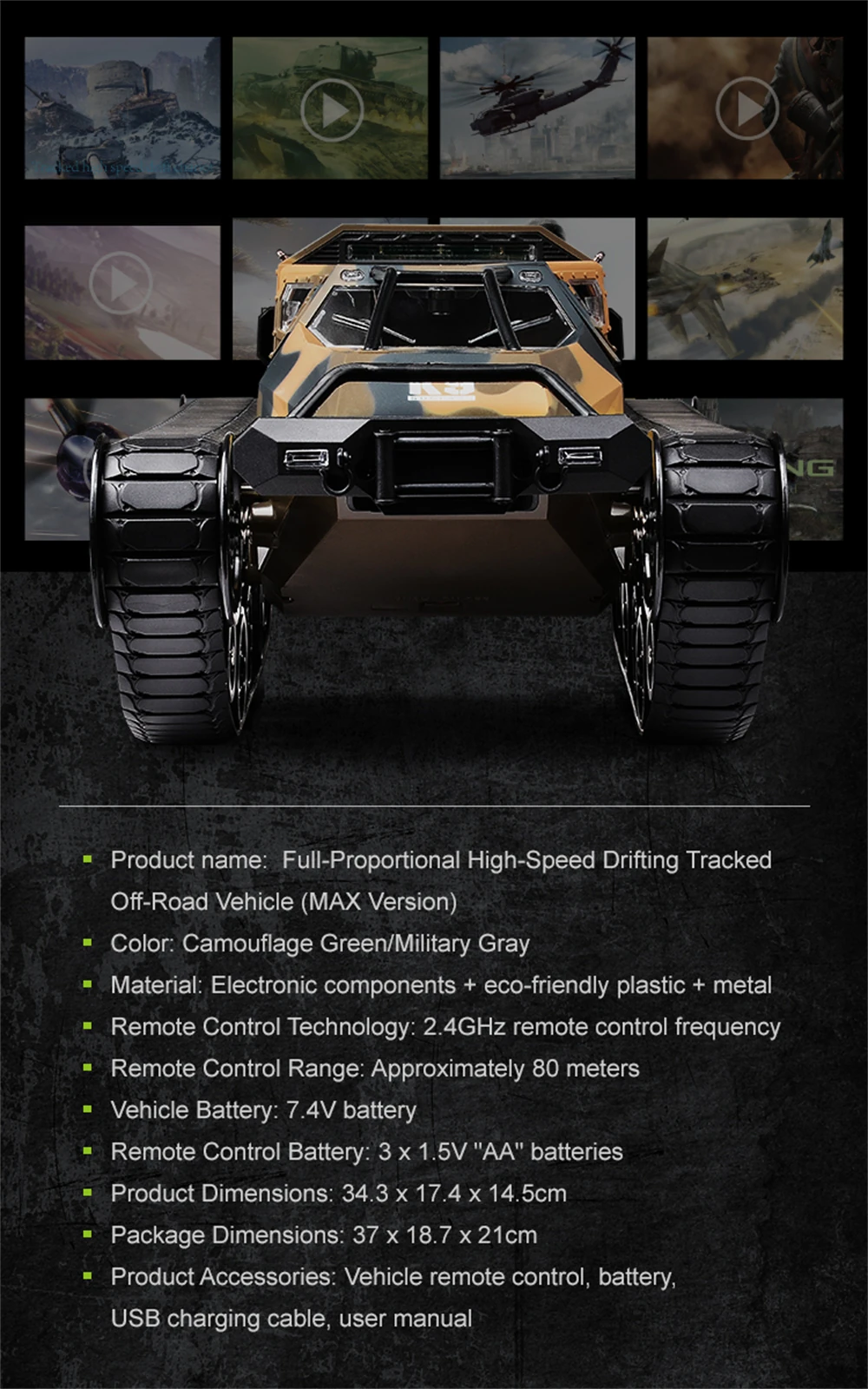 JJRC C8812 MAX RTR 2.4G RC Car Tank High Speed Drift Track Off