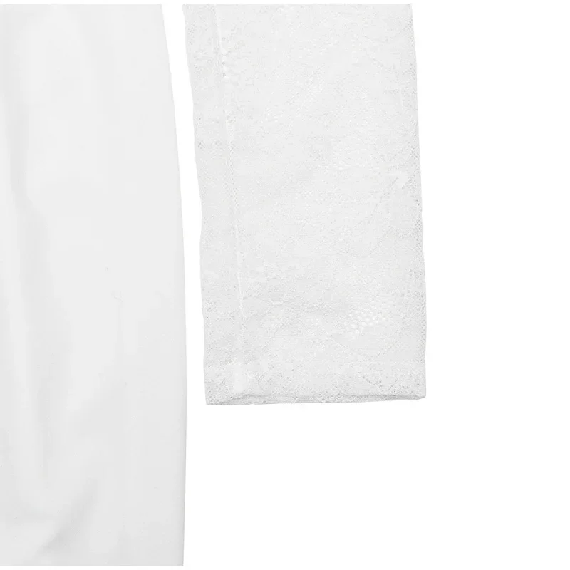 Sexy V-ausschnitt Spitze Patchwork Schlitz Langes Kleid Frauen Solide Volle Hülse Hohe Taille Schlank Perspektive Roben Dame Abend Party Kleider – Detail 7
