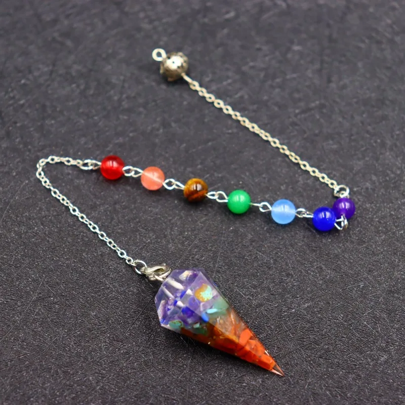 7 Chakra Healing Crystals Pendulum for Dowsing Divination Quartz Natural Stone Pendulums Reiki Pendant Pendulo Hexagonal Column