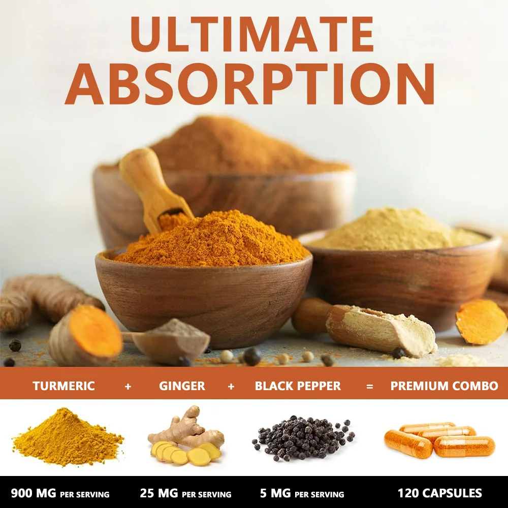 Turmeric Curcumin with Ginger & Black Pepper 1000mg,High Absorption Antioxidant & Immune Support,30/60/120 Capsules