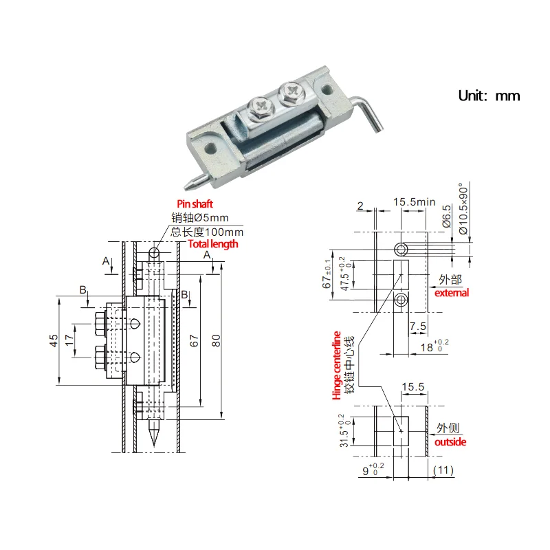 New Concealed Zinc Alloy Hinge for Garbage Bins Electrical Cabinets and Universal Door Hinges Concealed Installation Type