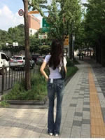 Gothic Buddha Head Womens Jeans Y2K Clothes Hip Hop Pocket Embroidery Vintage Blue Baggy Jeans Low Waist Wide Leg Trousers - Image 3