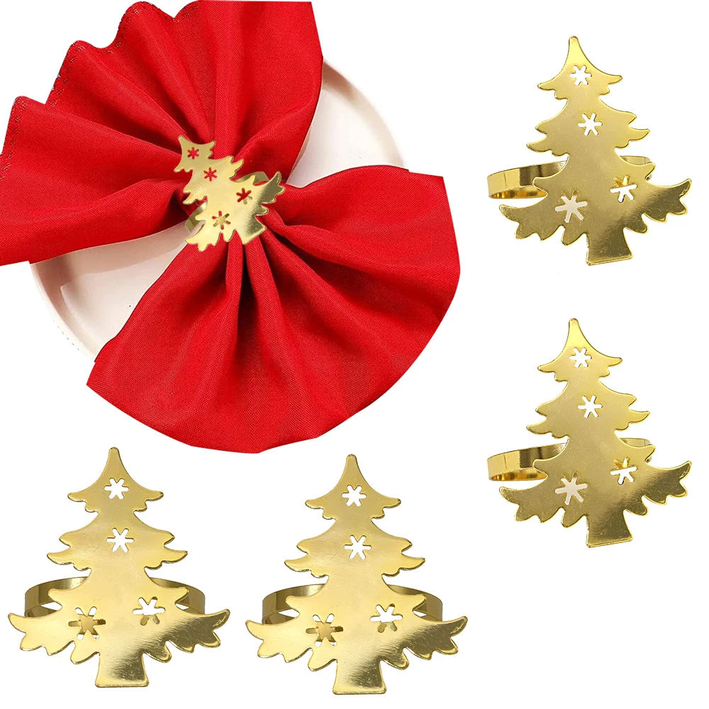 Christmas Napkin Holder 12Pcs Gold Metal Napkin Ring For Christmas Gift Wedding Party Dinner Table Decor