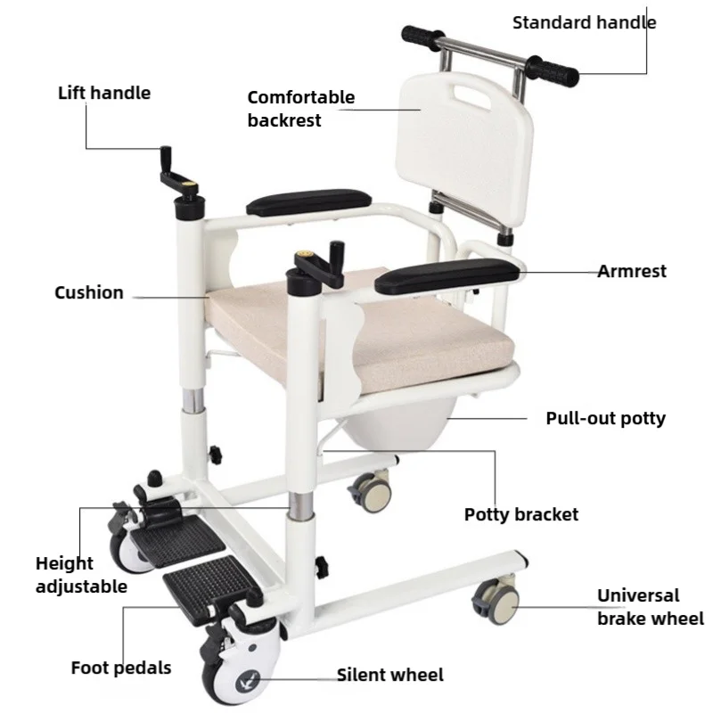 Bedridden Patients Lifting Device Commode Chair Bathroom Toilet Stair Manual Lift Chair Transfer Shift lift Chair with Commode 4