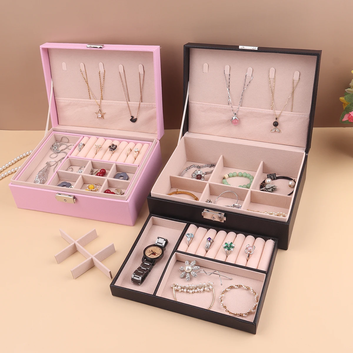NewMulticolourDoubleLayerLargeCapacityJewelryStorageBoxwith