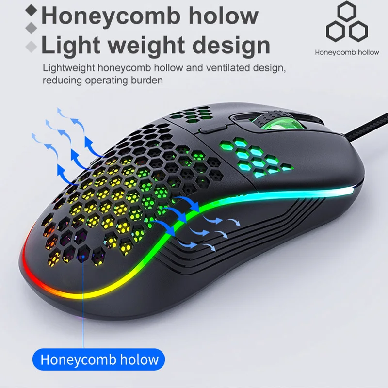 best gaming mouse for large hands Ergonomic Wired Gaming Mouse Honeycomb Hollow Design Backlit Mouse 4800 DPI Gaming Mouse PC Notebook Office RGB Luminous Mouse gaming mouse for large hands