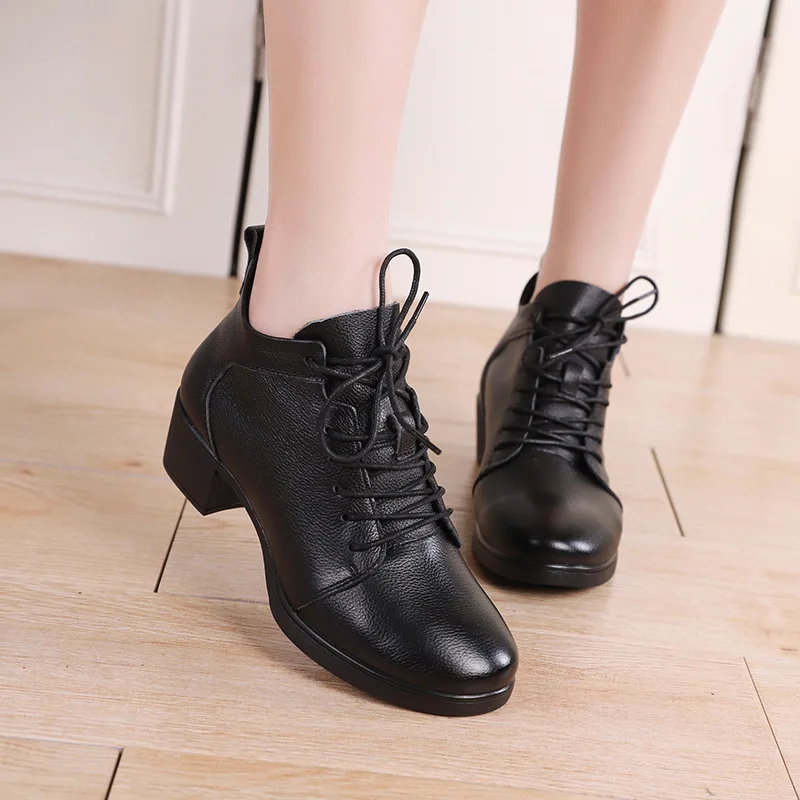 Genuine Leather Woman Latin Dance Shoes Outdoor Dance Boots Salsa Tango Dancing Shoes For Girls Soft Bottom Black Ankle Boots
