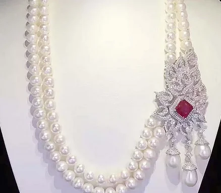 Hot sell fancy 8-9mm nearly circular white natural freshwater pearl multilayer sweater chain necklace fashion jewelry