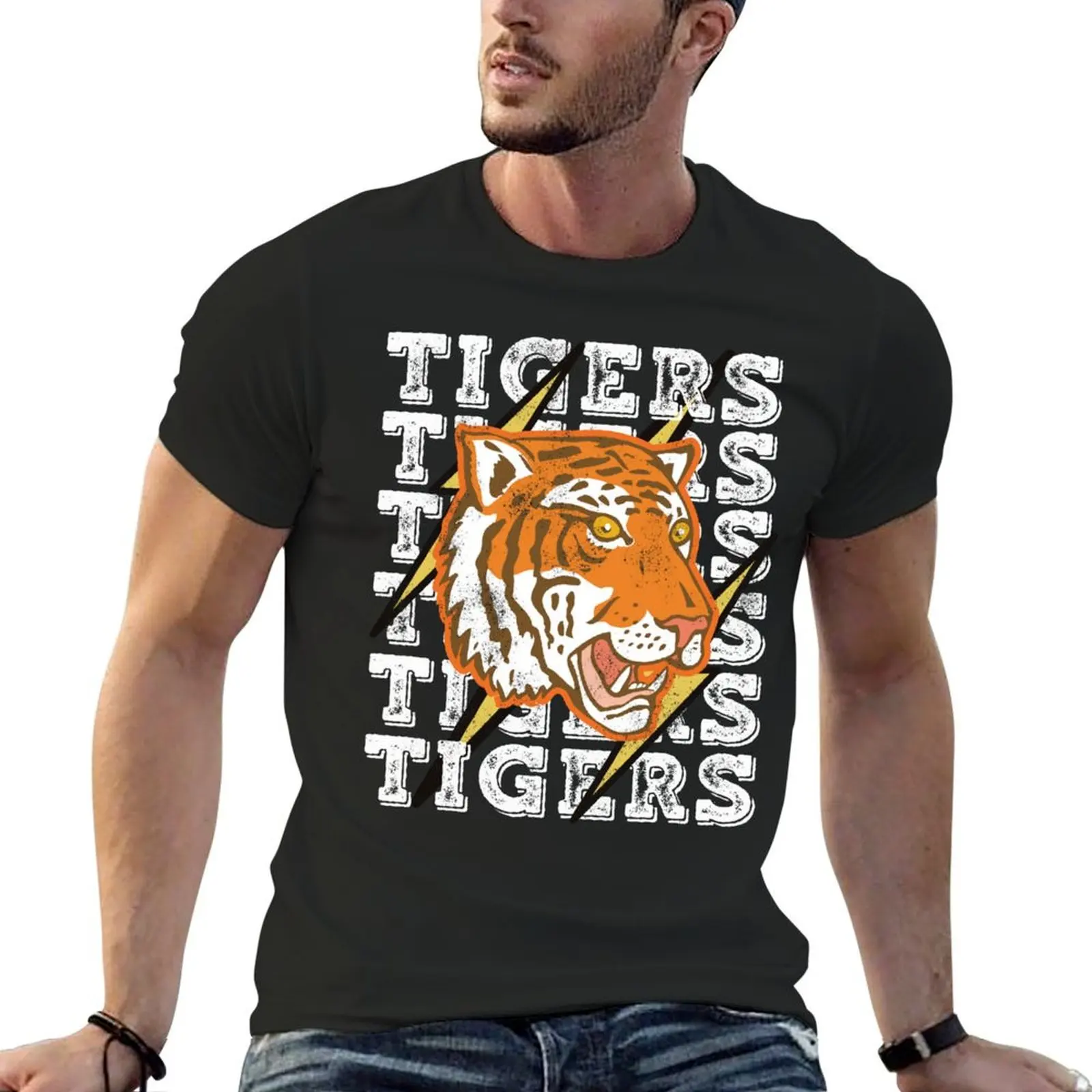 

Retro Tiger Lightning T-shirt funnys summer tops t shirts for men pack