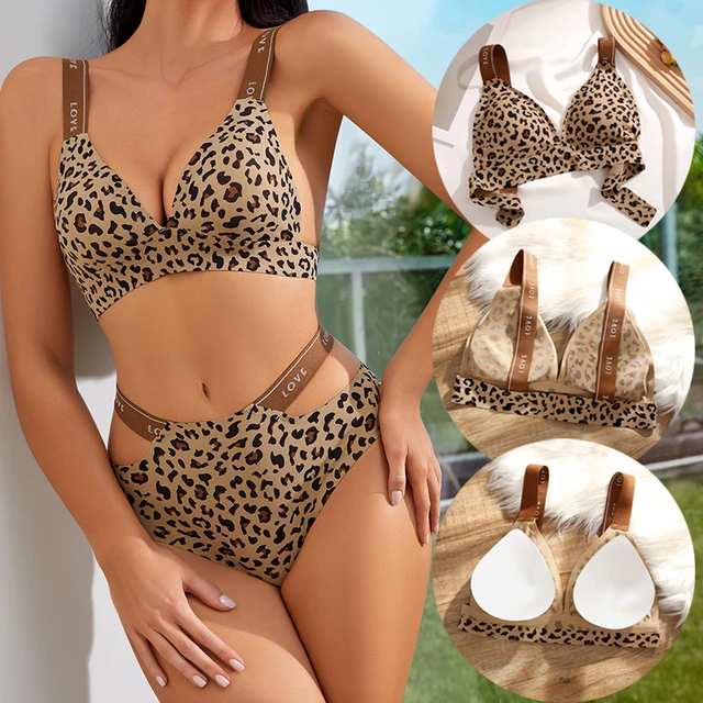 Sexy Leopard Bras Set For Women Seamless Push Up Bras And Hollow