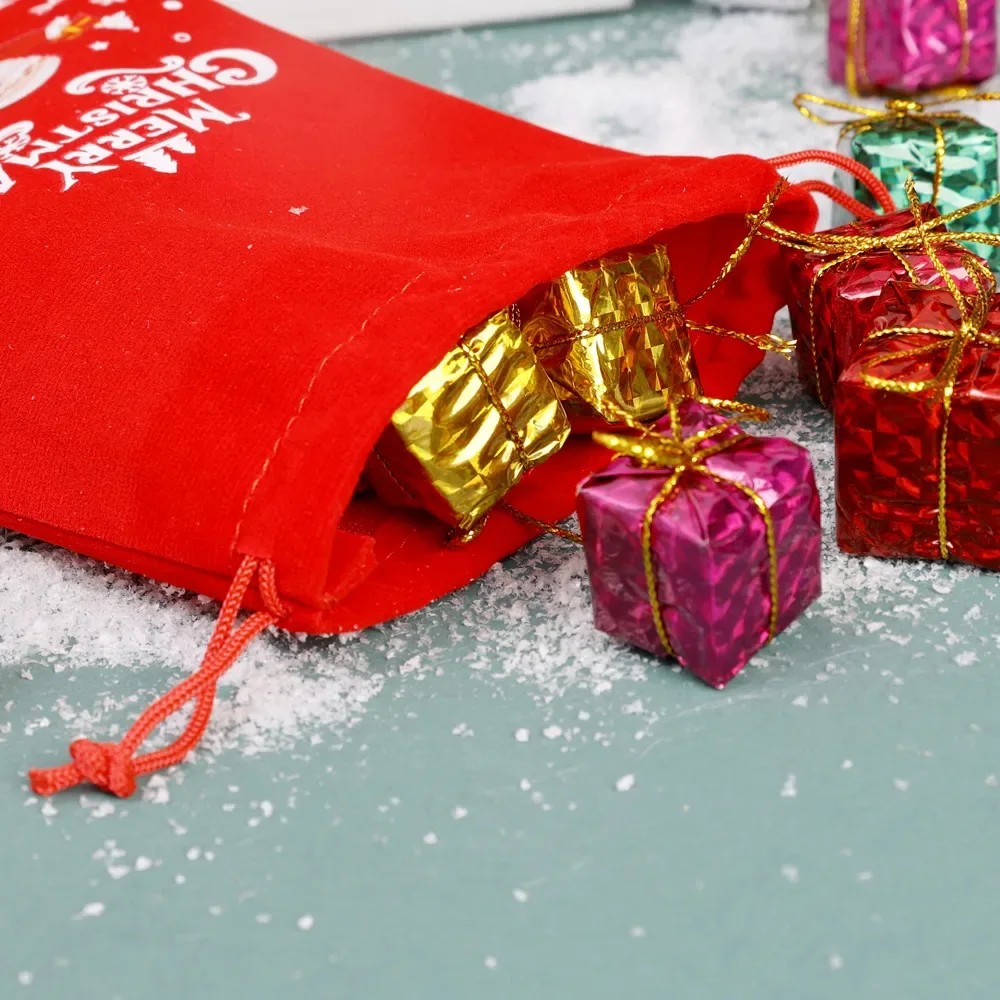 1/30pcs Christmas Gift Bags Red Velvet Drawstring Pouch Bulk Santa Candy Packaging Snack Wrapping Bag Wedding Party Favors Decor gift bags christmas gift bags velvet gift bags christmas candy packaging red gift bags