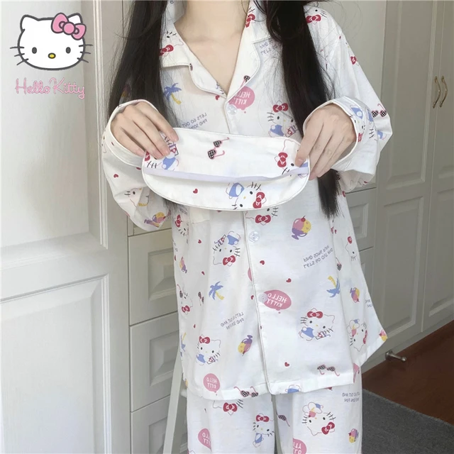 Sanrio Anime Hello Kitty Pigiama Pantaloni Carino Loungewear Donna Pigiama  Ispessimento Peluche My Melody Set Kawaii Pigiama Thermal Pigiameria