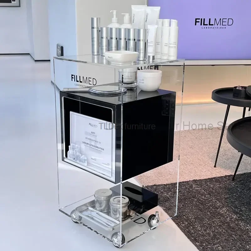 

Creative Acrylic Trolley Beauty Salon Tool Trolley Storage Rack Auxiliary Cart Cosmetics Shelf Floor Bathroom Multi-Layer