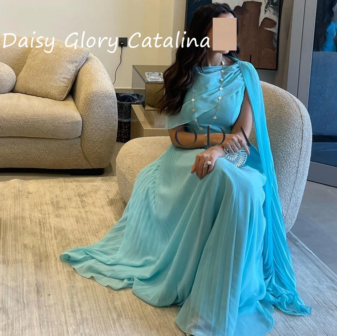 

Blue Evening Gown Dresses For Women High Quality Collar Celebrity Prom Dresses Fold Draped Satin Saudi Arabia Occasion Wedding