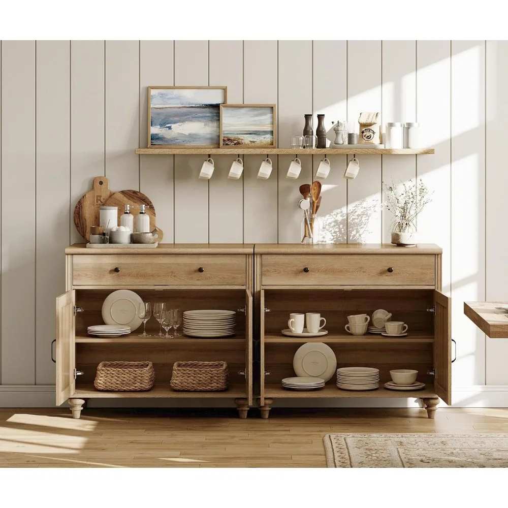 Buffet Cabinet with 4 Doors and 2 Drawers, Large Coffee Bar Tables Wood Kitchen Storage Cabinets with Storage Cabinets 3