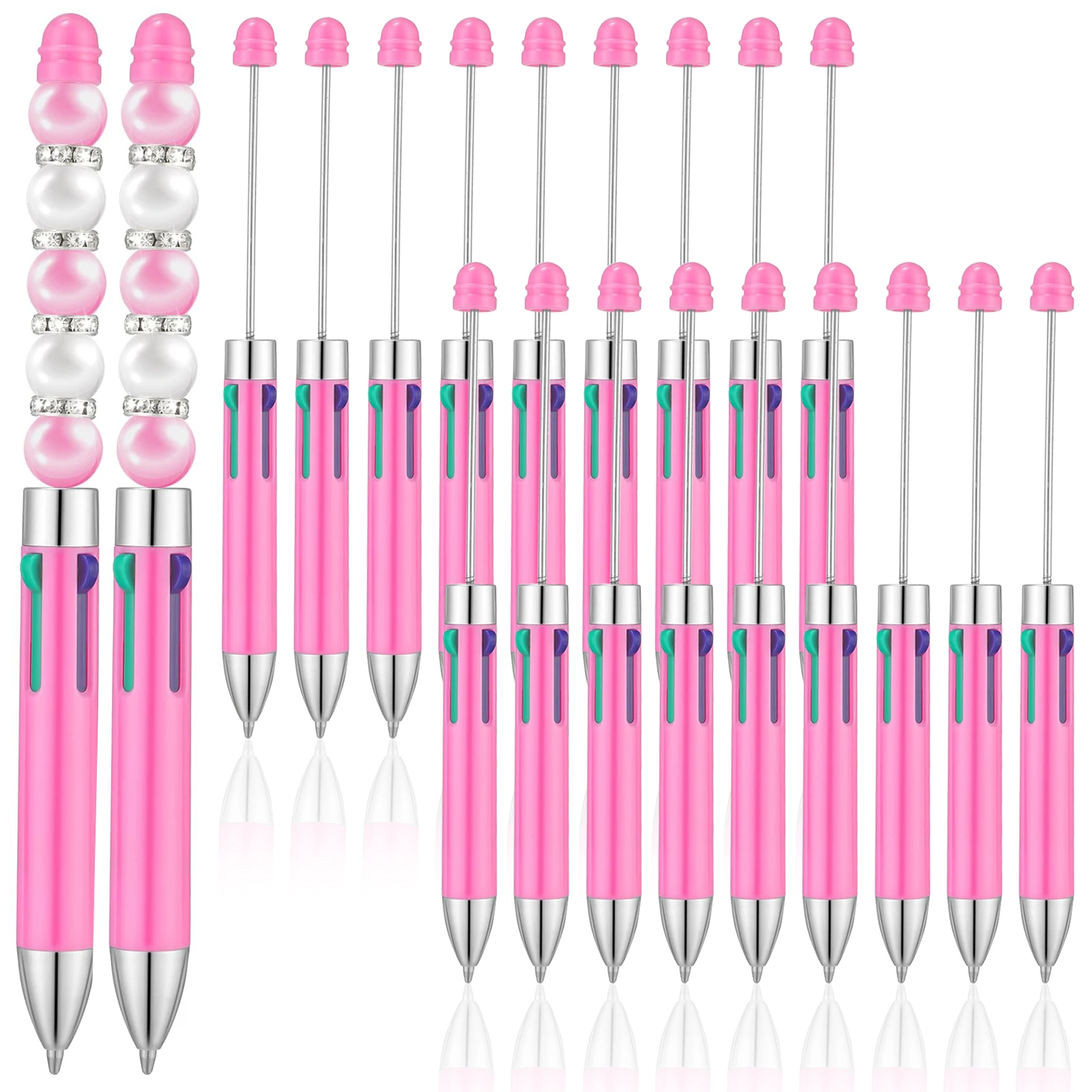 

20Pcs Macaron pink Four Color Refills Beaded Pen DIY Creative Beadable Ball Pen Valentine Teacher Wedding Gift