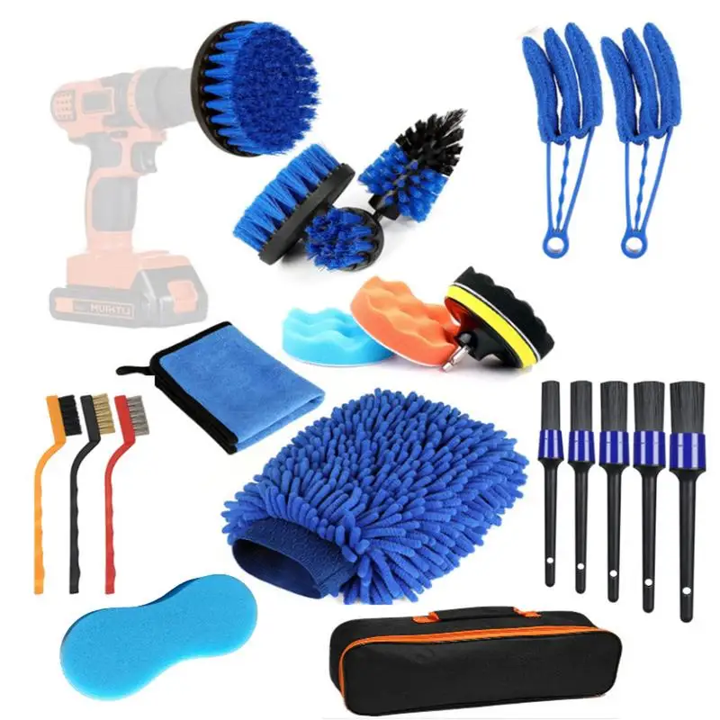 

22 PCS Auto Detailing Brush Set Car Cleaning Brushes Power Scrubber Drill Brush For Car Leather Air Vents Rim Cleaning