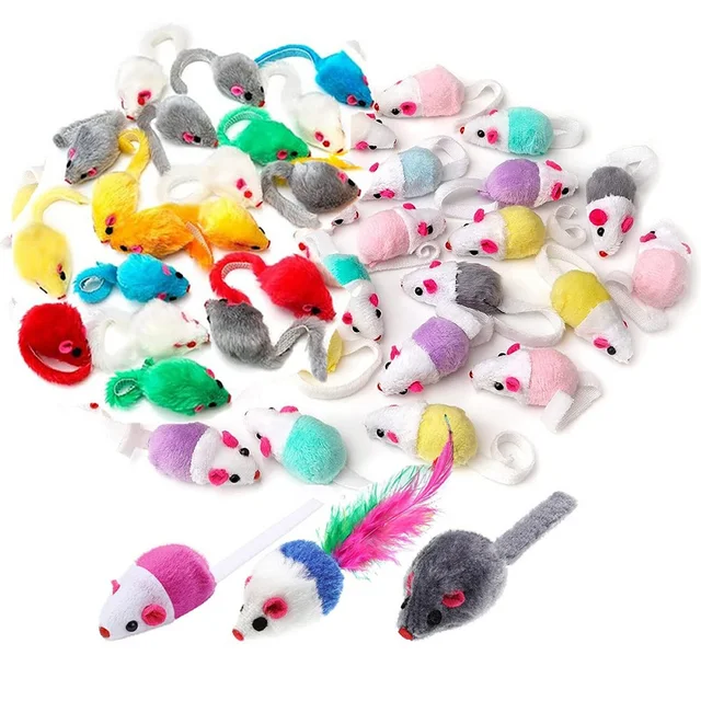 10/20/50pcs Mix Mice Feather Cat Toy Bite Resistance Plush Simulation Mouse Pet Toy Kitty Cat Mouse Toy Indoor Cat Game Supplies 2