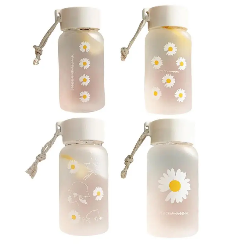 

550 мл модная маленькая Маргаритка, большая бутылка для воды с открытым горлом, креативная Матовая бутылка для воды с портативной веревкой, Женская дорожная чайная чашка