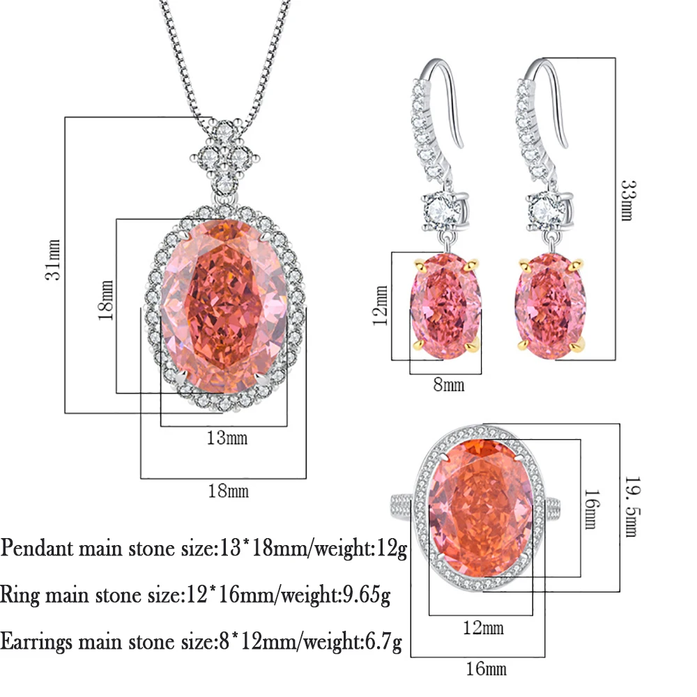 Encantos 100% 925 prata padparadscha alto carbono diamante anéis pingente  colar brincos casamento conjuntos de jóias finas presente para mulher -  AliExpress, image size:1000x1000