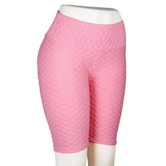 Hot new sexy fashion jacquard leggings yoga fitness sports five-point anti cellulite shorts for women Pink